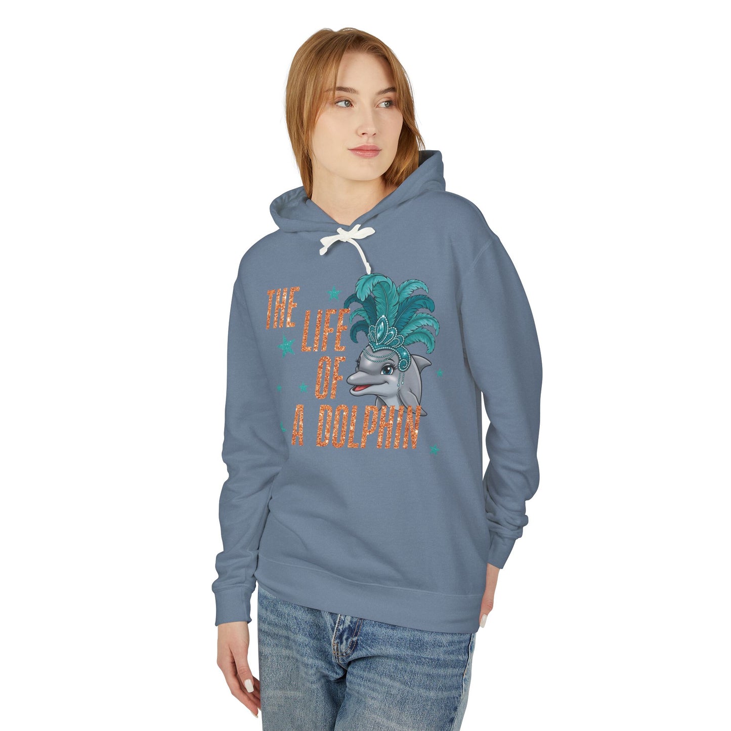 Adult Life of a Dolphin Faux Glitter Hoodie - Comfort Colors