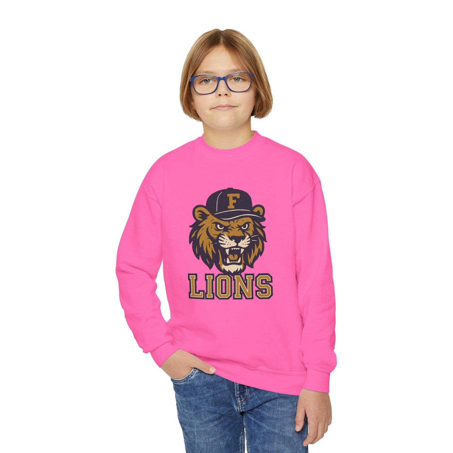 Youth Retro Roaring Lions Crewneck Sweatshirt - Gildan