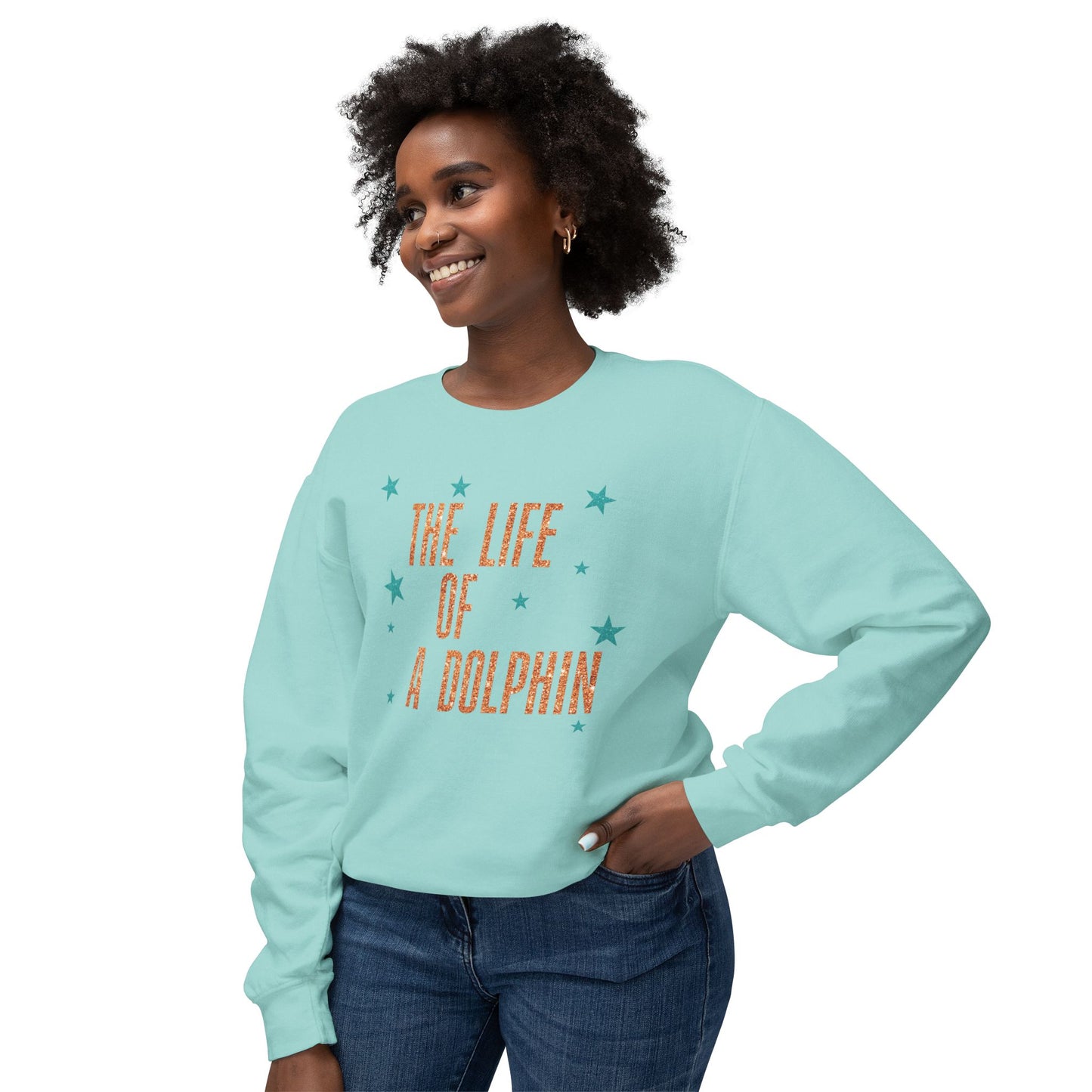 Adult Life of a Dolphin Faux Glitter Sweatshirt - Comfort Colors