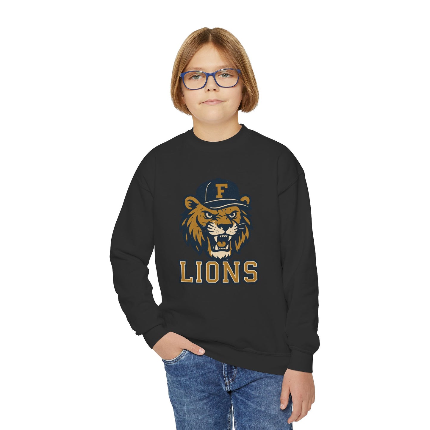 Youth Retro Roaring Lions Crewneck Sweatshirt - Gildan