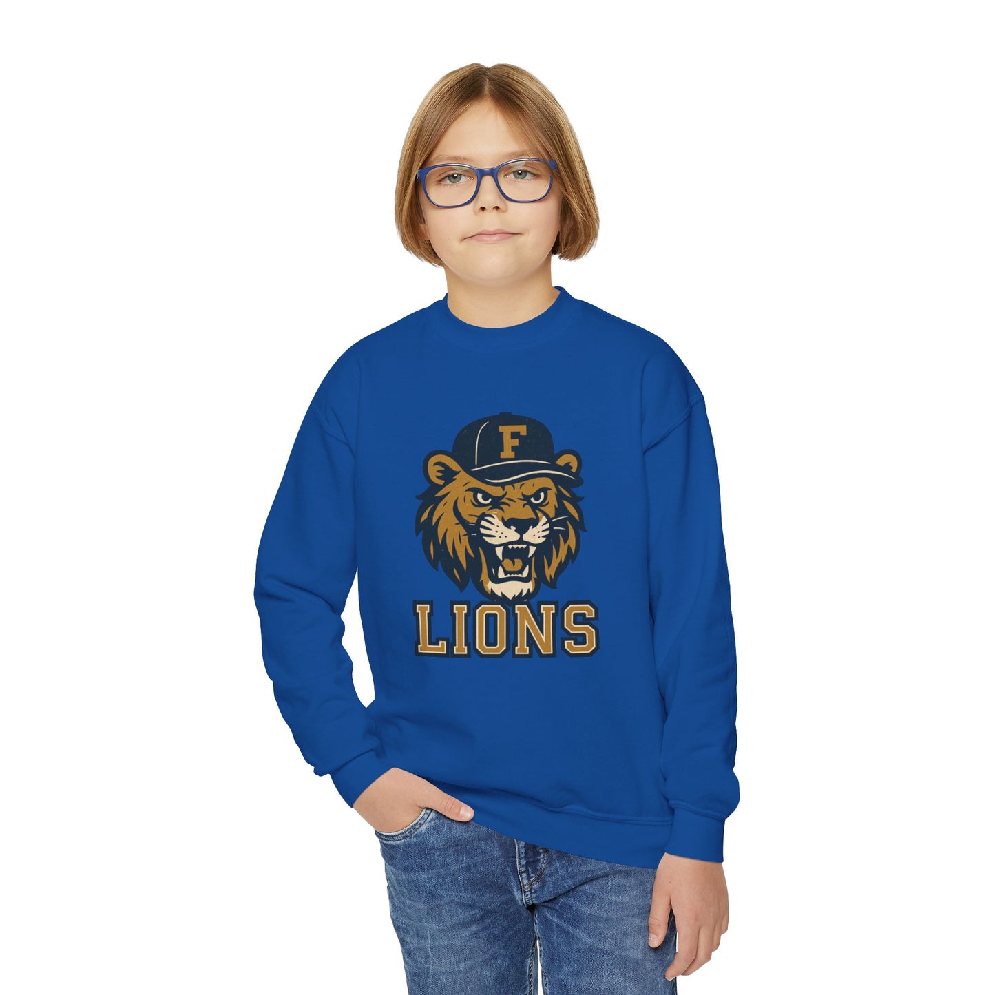 Youth Retro Roaring Lions Crewneck Sweatshirt - Gildan