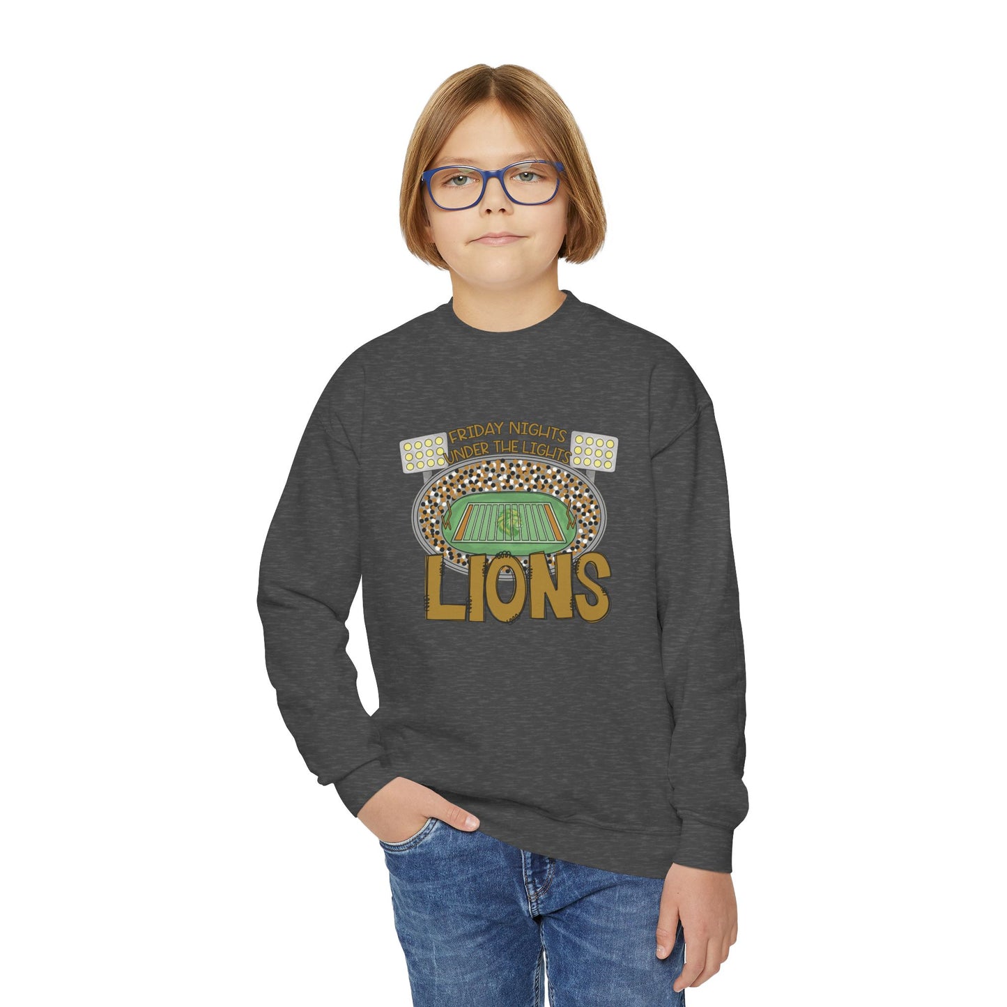 Youth Lions Friday Nights Lights Crewneck Sweatshirt - Gildan