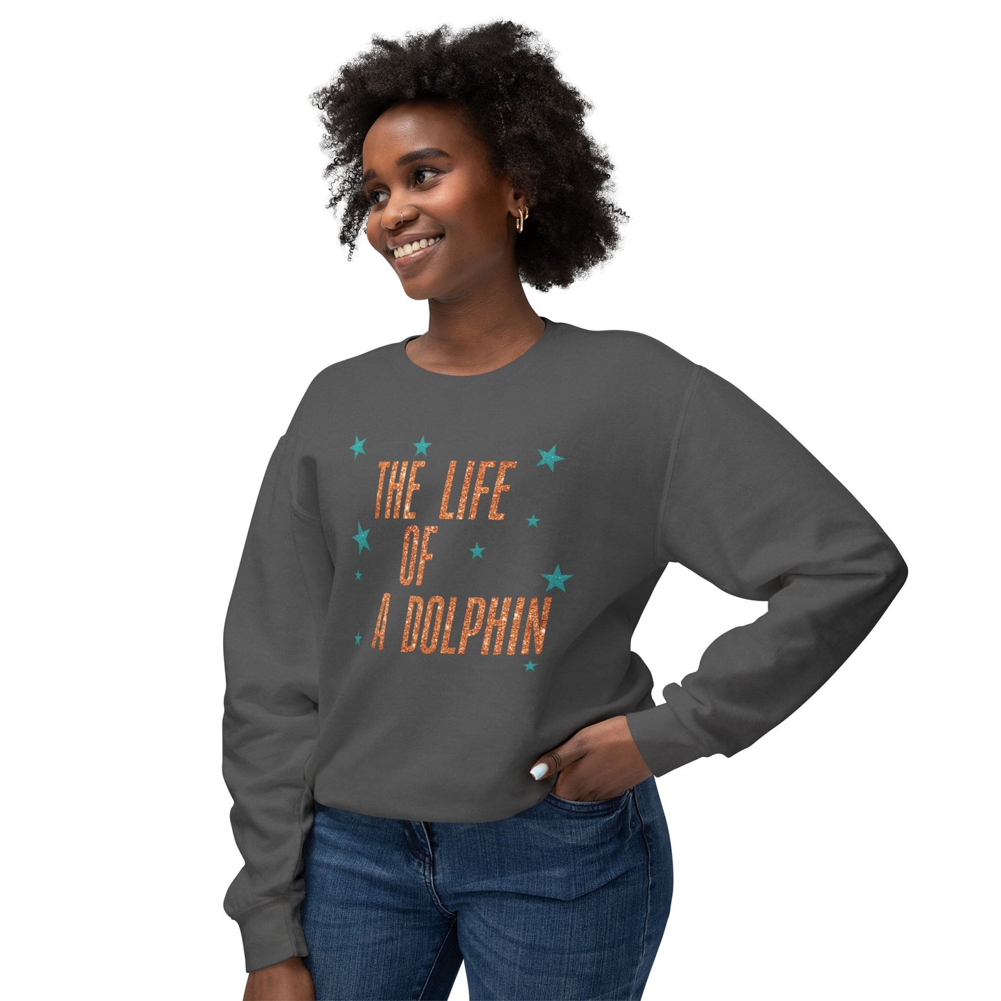 Adult Life of a Dolphin Faux Glitter Sweatshirt - Comfort Colors