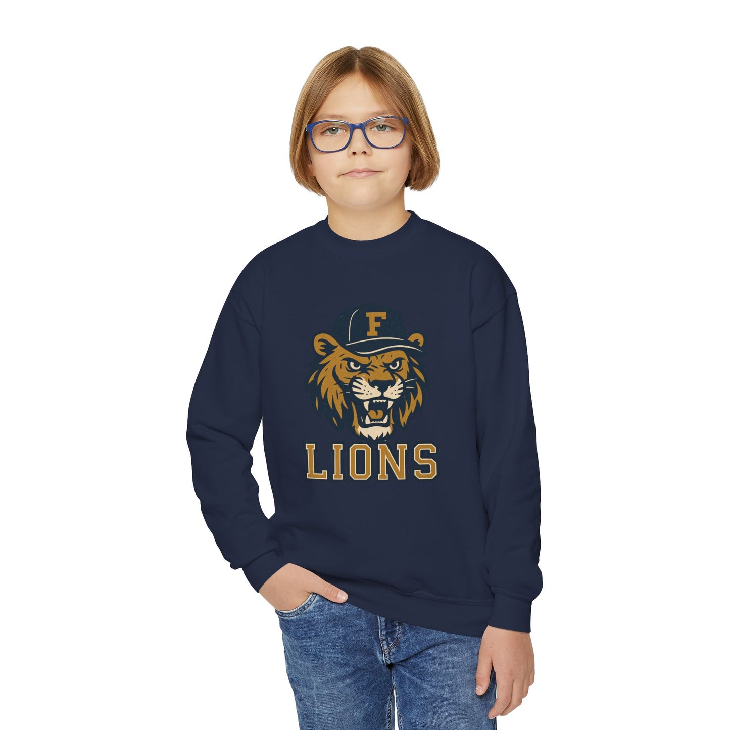 Youth Retro Roaring Lions Crewneck Sweatshirt - Gildan