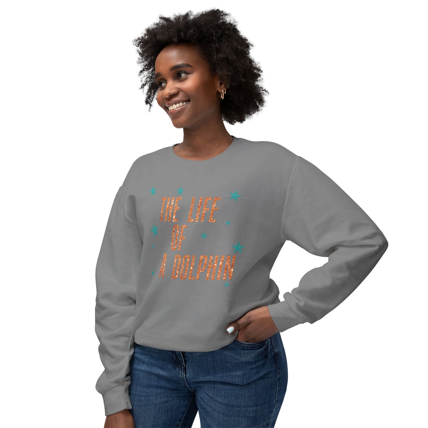 Adult Life of a Dolphin Faux Glitter Sweatshirt - Comfort Colors