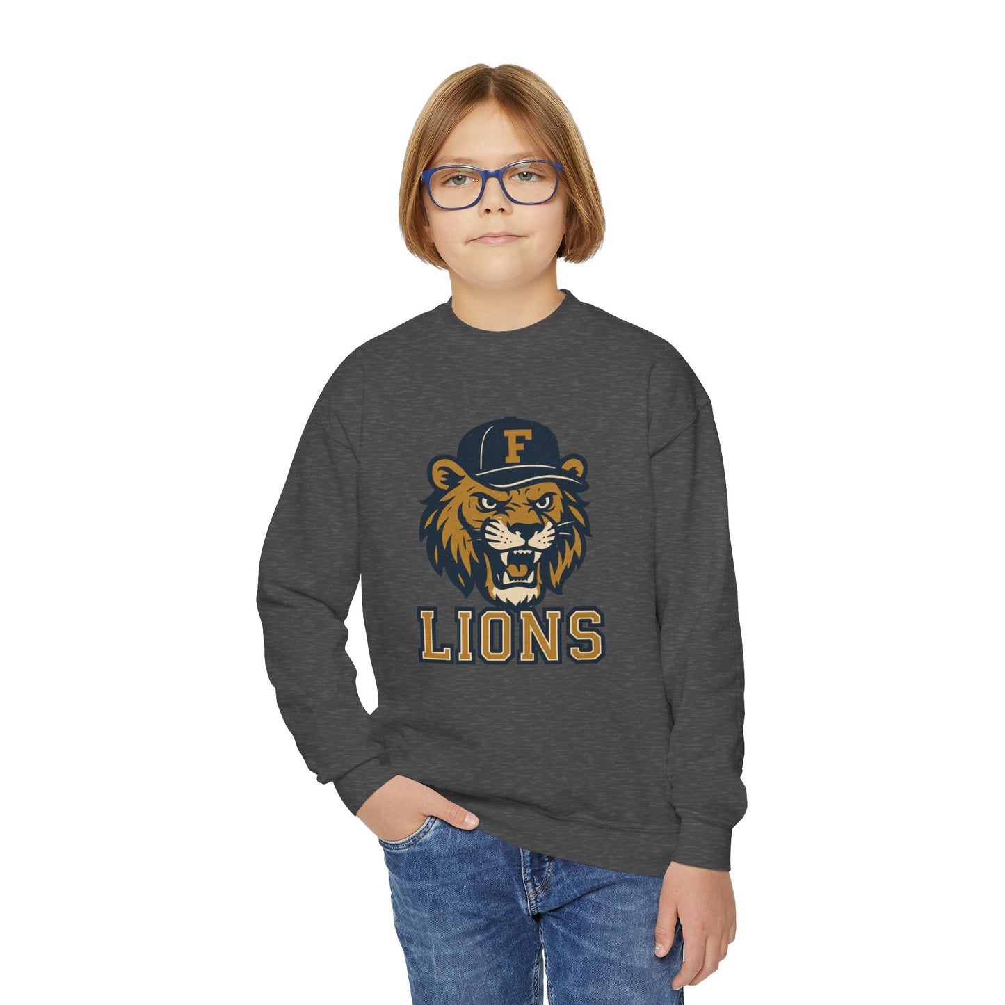 Youth Retro Roaring Lions Crewneck Sweatshirt - Gildan