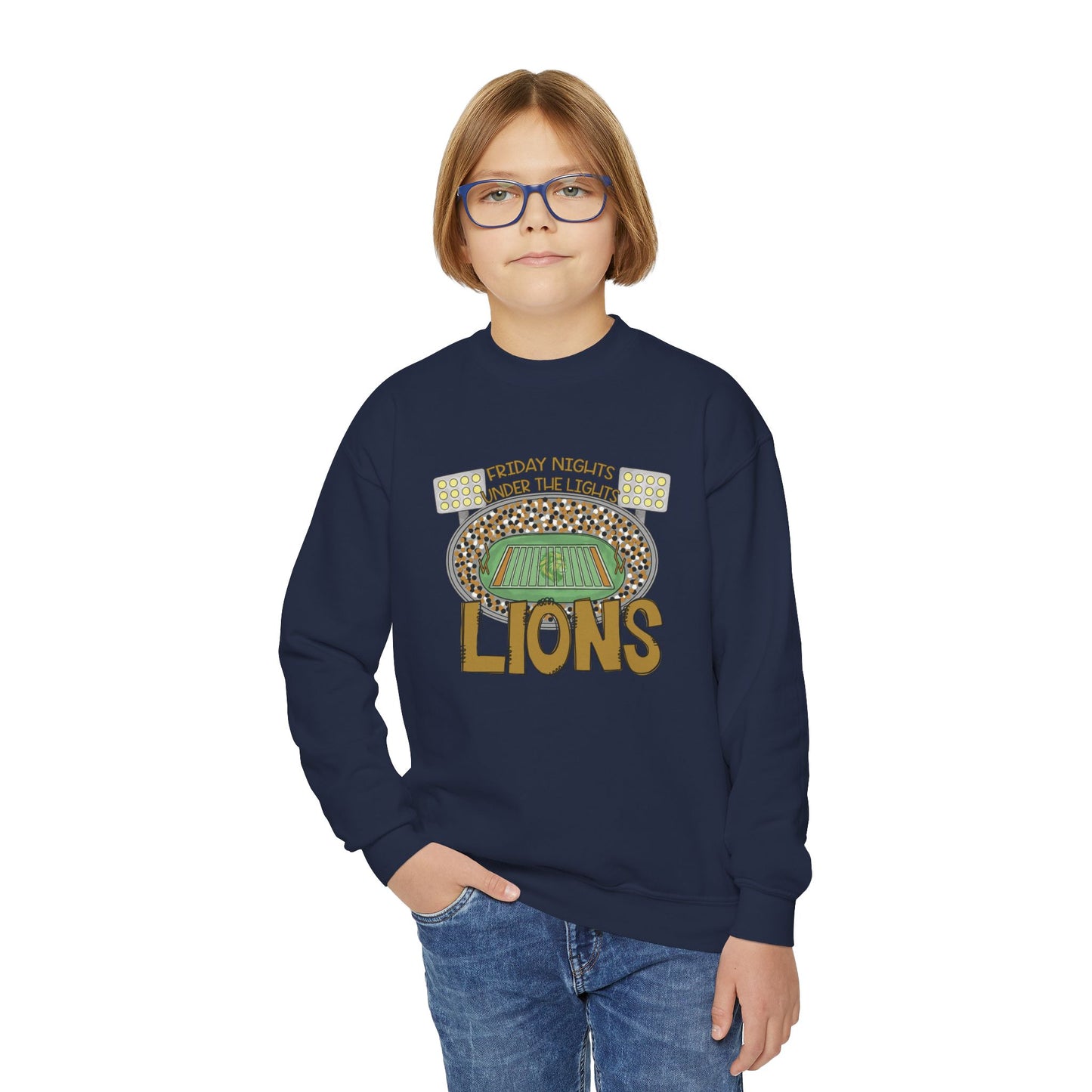 Youth Lions Friday Nights Lights Crewneck Sweatshirt - Gildan