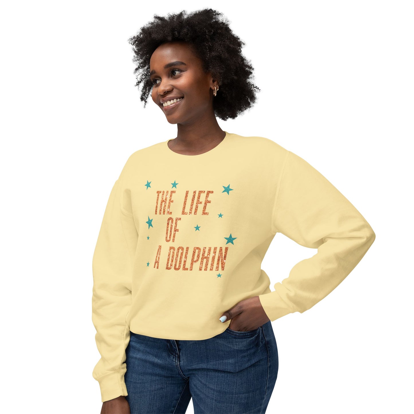 Adult Life of a Dolphin Faux Glitter Sweatshirt - Comfort Colors