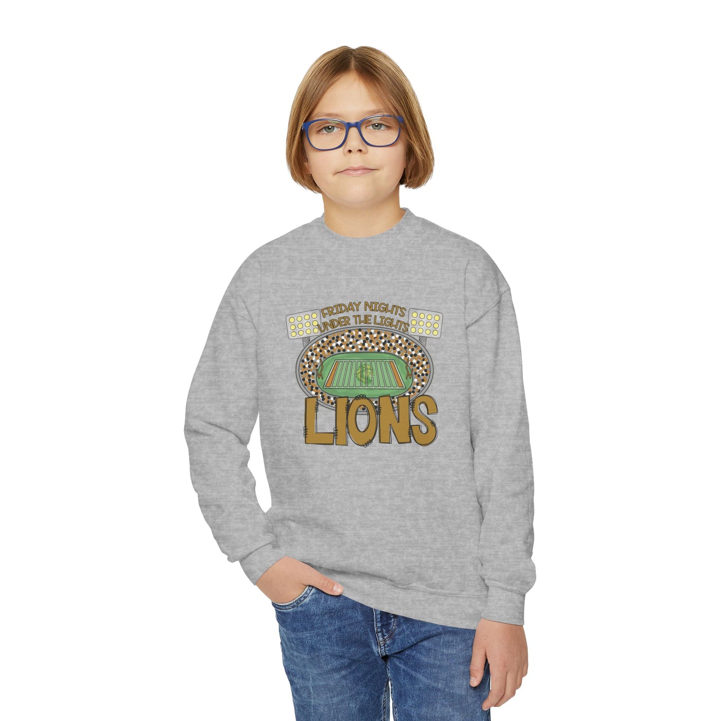 Youth Lions Friday Nights Lights Crewneck Sweatshirt - Gildan