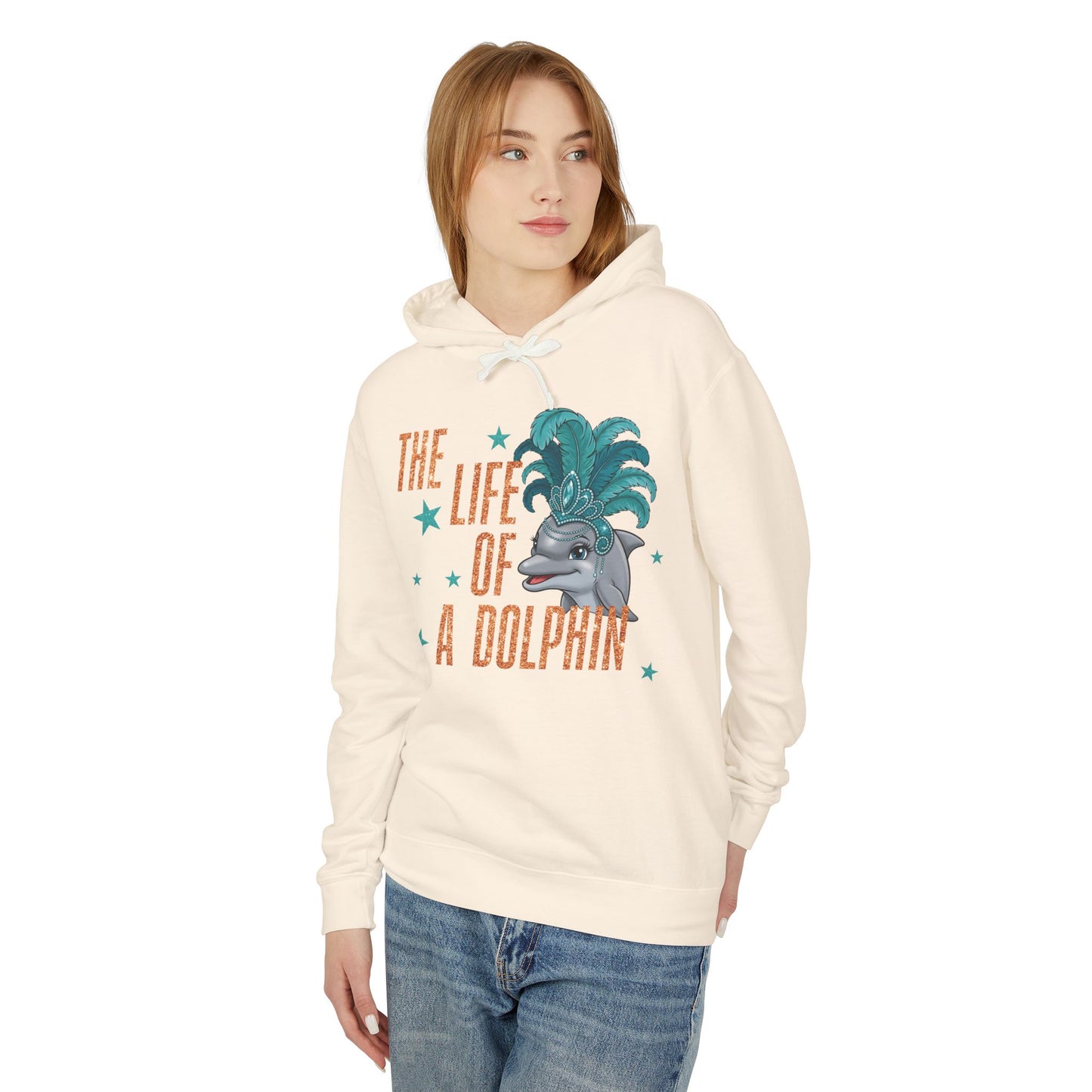 Adult Life of a Dolphin Faux Glitter Hoodie - Comfort Colors