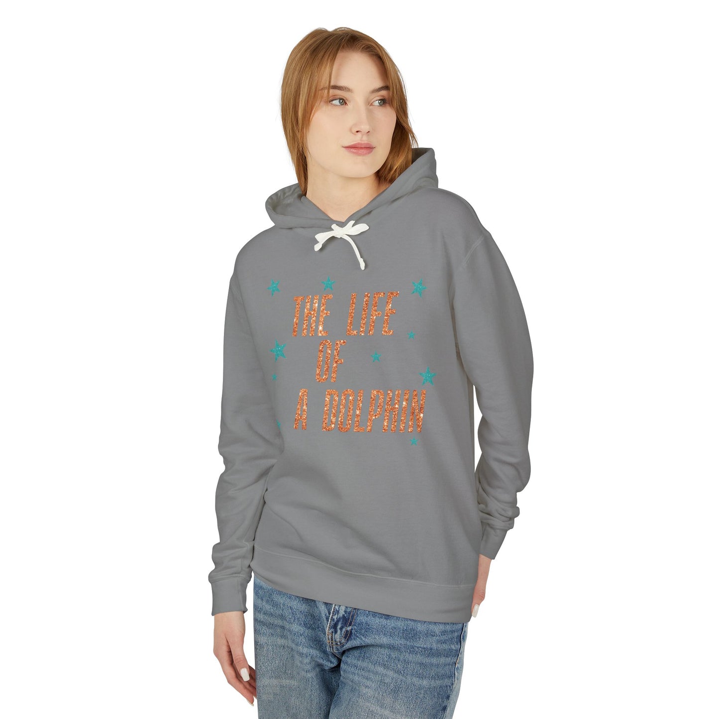 Adult Life of a Dolphin Faux Glitter Hoodie - Comfort Colors