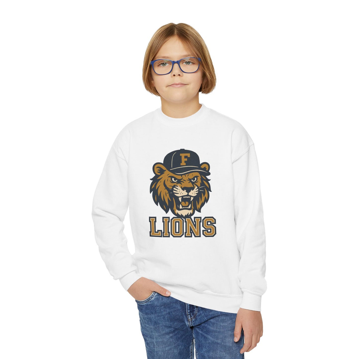 Youth Retro Roaring Lions Crewneck Sweatshirt - Gildan