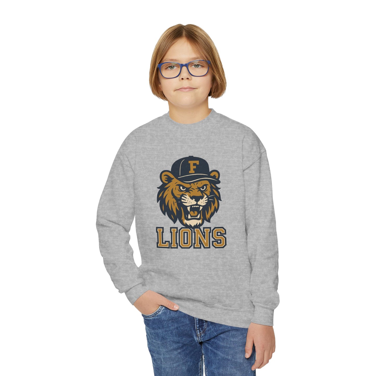 Youth Retro Roaring Lions Crewneck Sweatshirt - Gildan