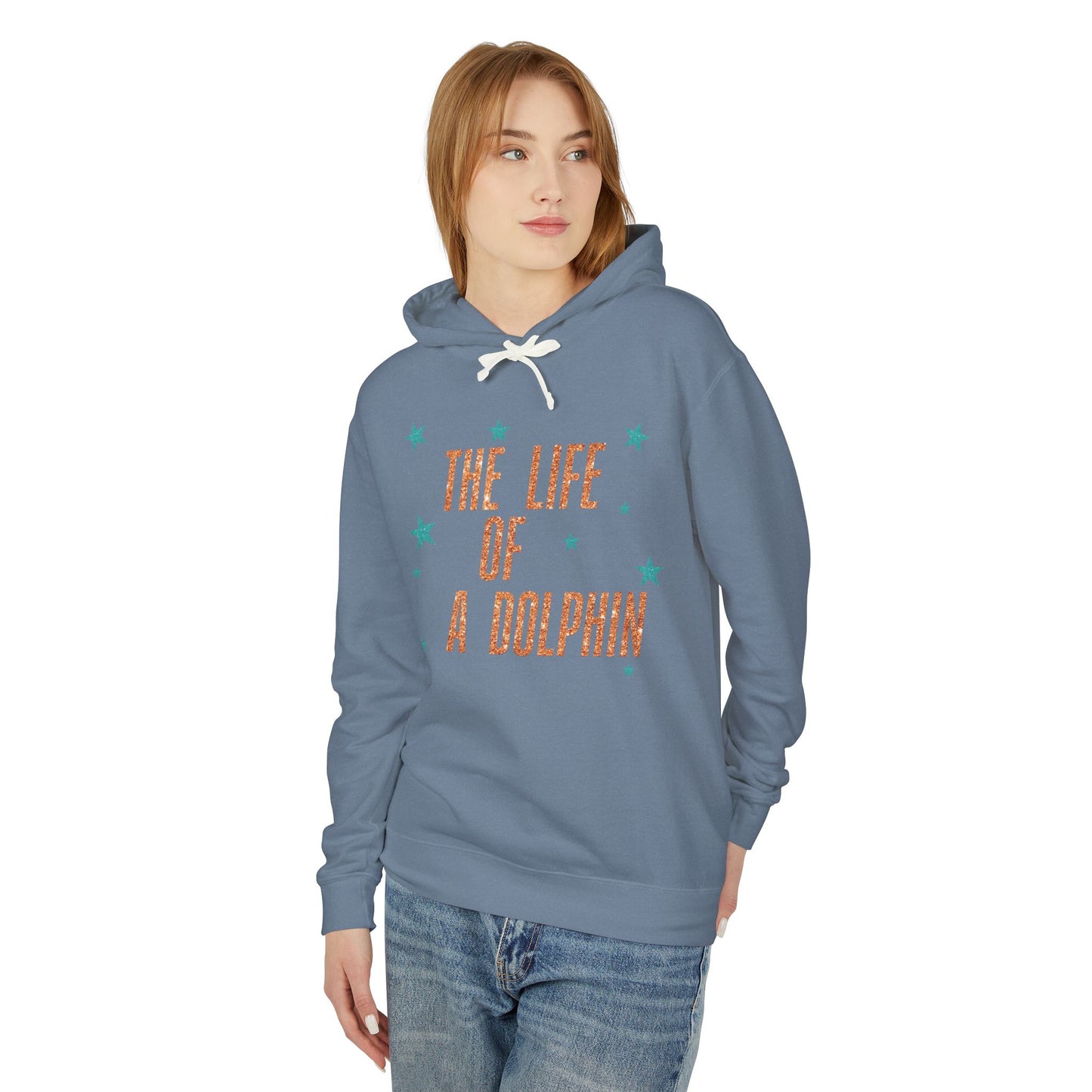Adult Life of a Dolphin Faux Glitter Hoodie - Comfort Colors