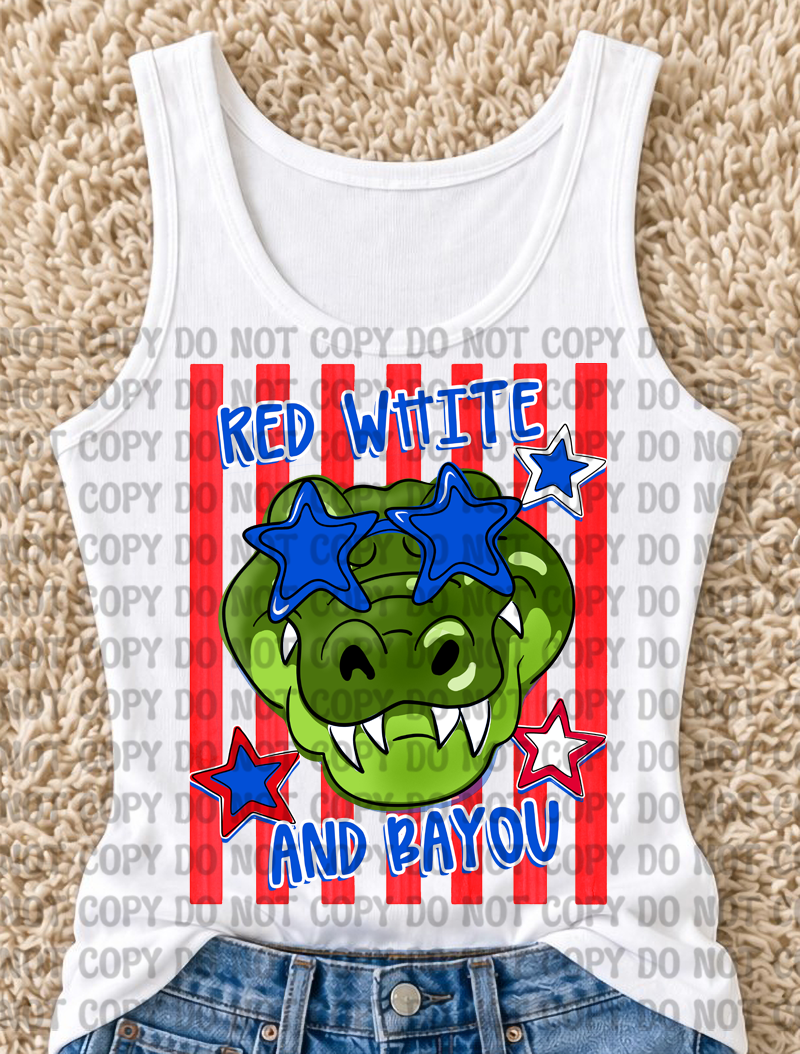 Red White & Bayou Digital Design Bundle | Preppy Louisiana Patriotic Gator PNG | Southern Cajun Summer Sublimation Design Set