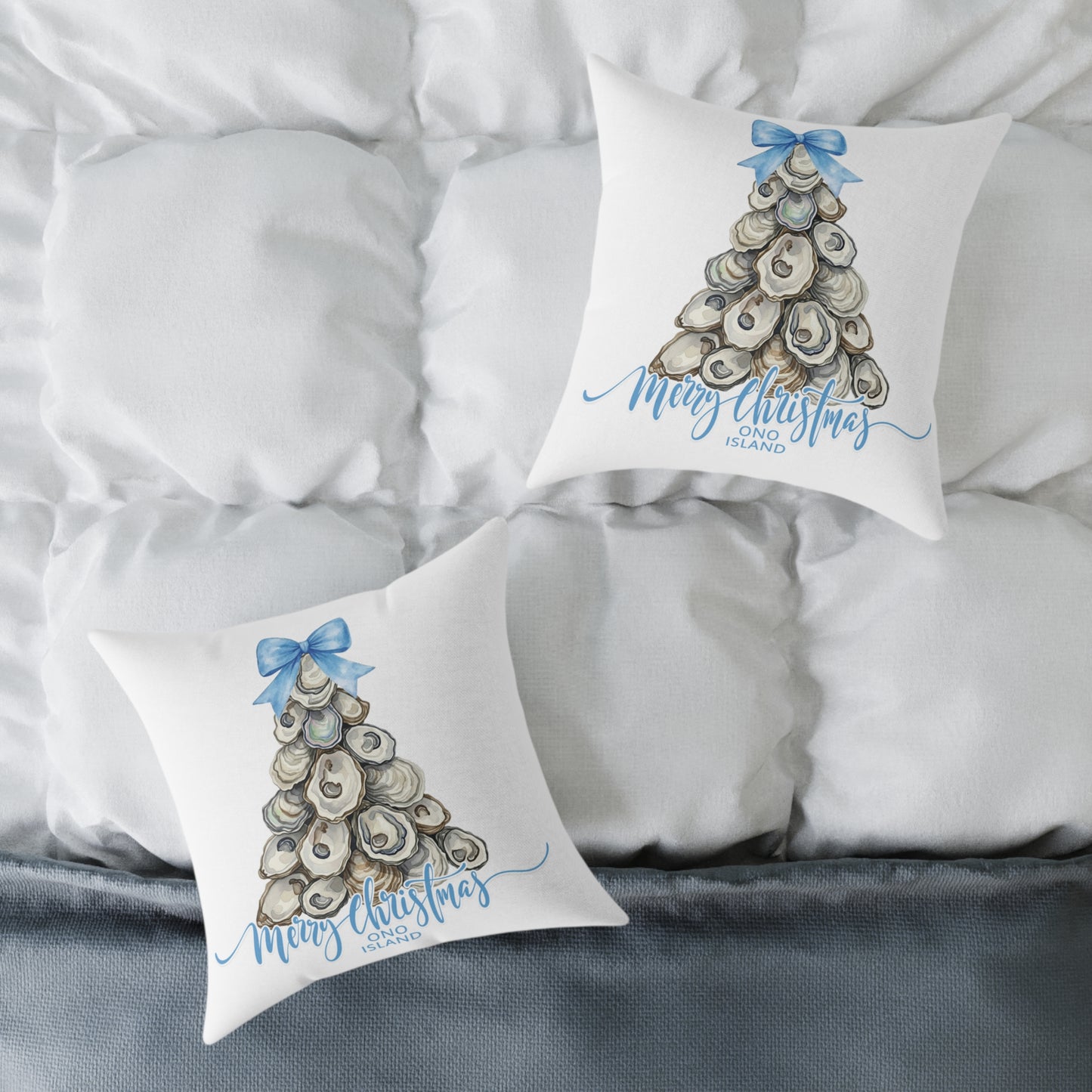 Ono Island Oyster Christmas Tree White Pillow