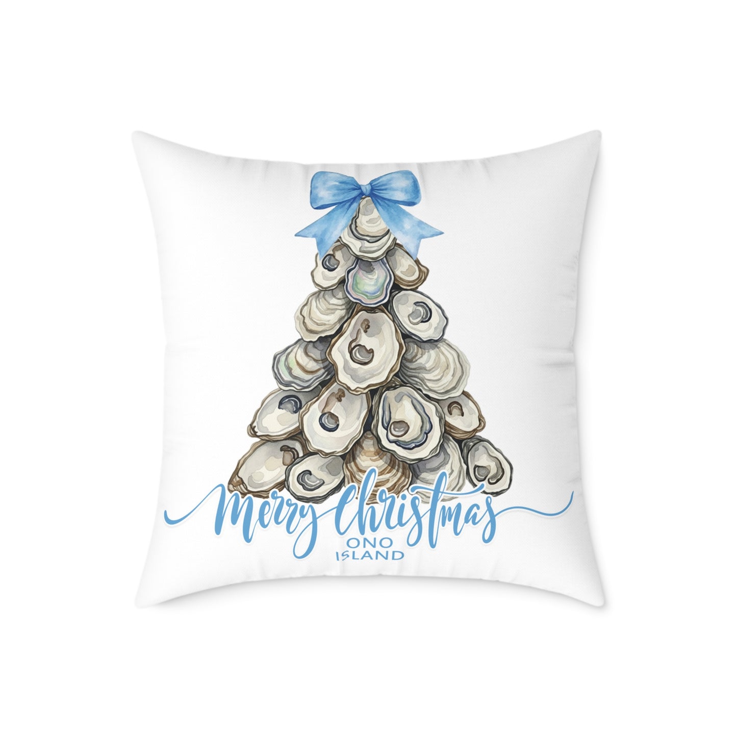 Ono Island Oyster Christmas Tree White Pillow