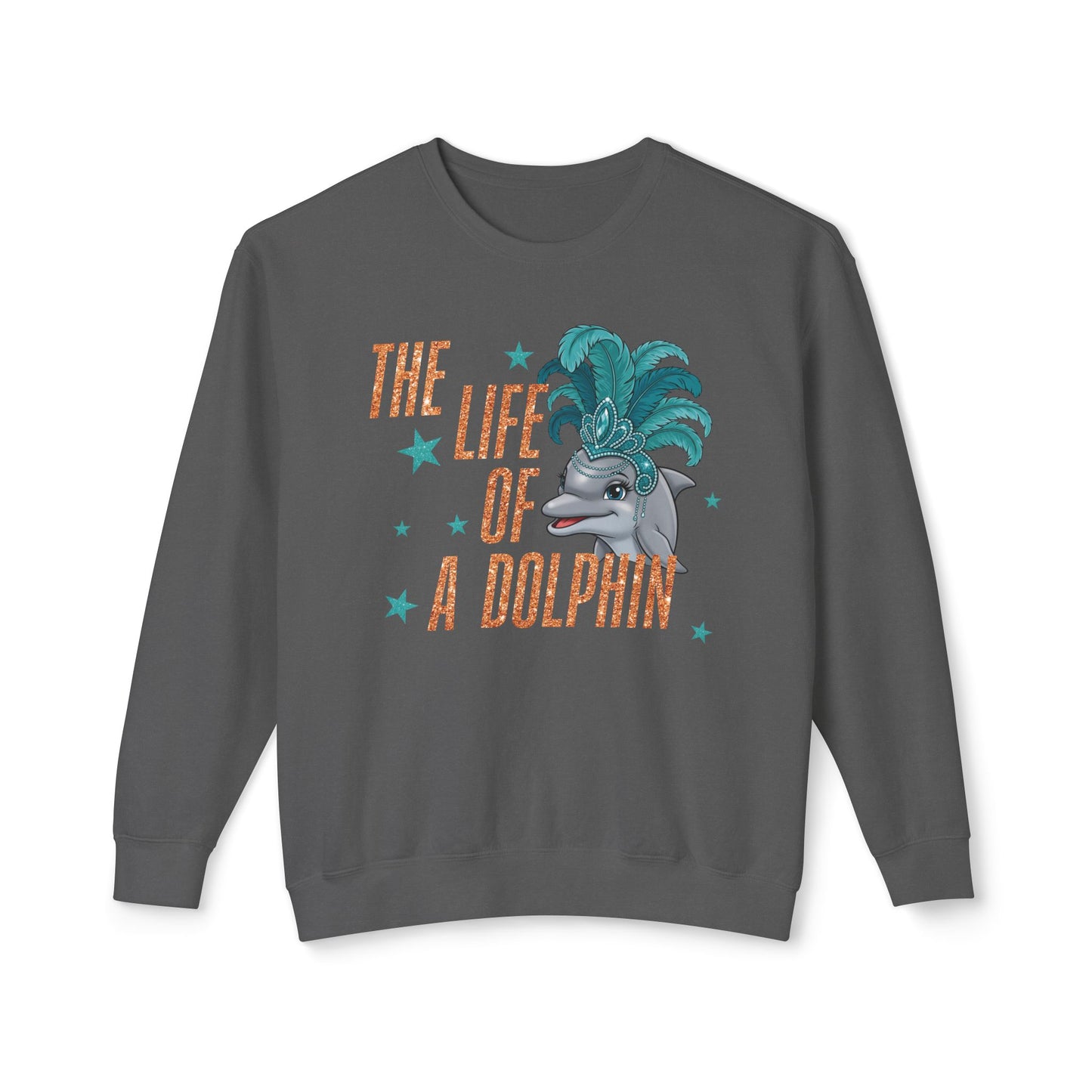 Adult Life of a Dolphin Faux Glitter Sweatshirt - Comfort Colors