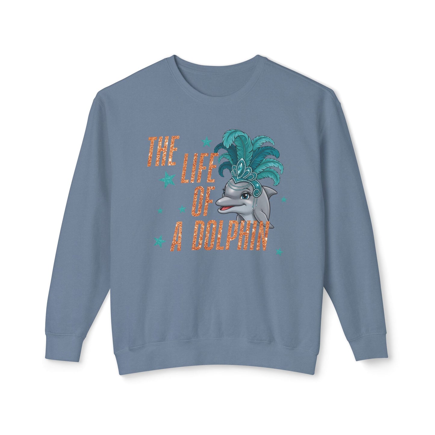 Adult Life of a Dolphin Faux Glitter Sweatshirt - Comfort Colors