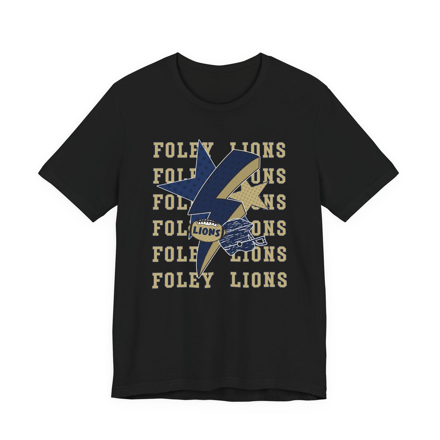Lions Football, Stars, Lightning Graphic Tee - Bella Canvas