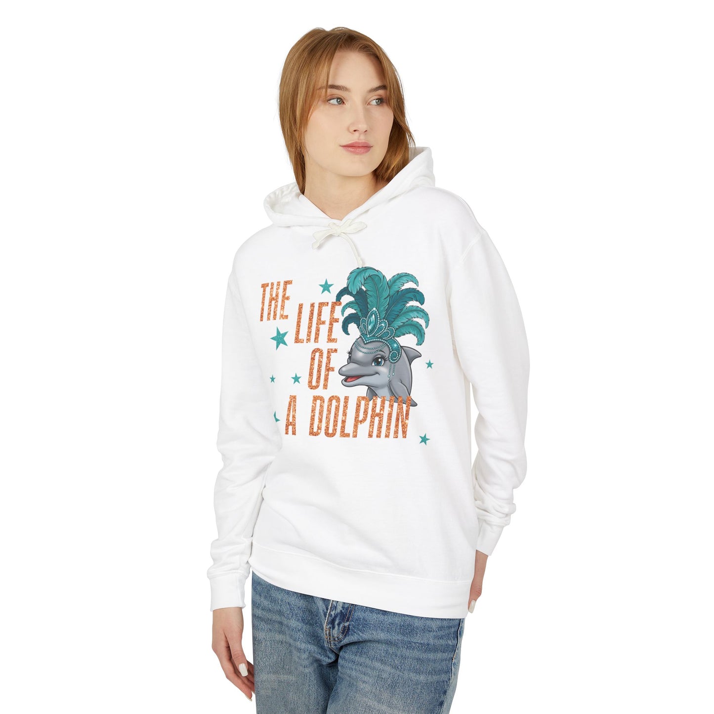 Adult Life of a Dolphin Faux Glitter Hoodie - Comfort Colors