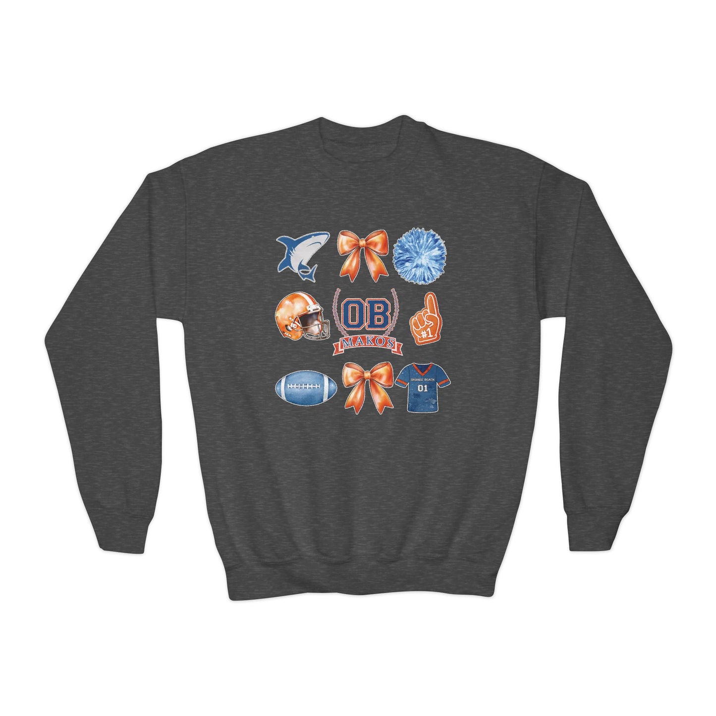 Youth Makos Coquette Bow Pennant Football Sweatshirt