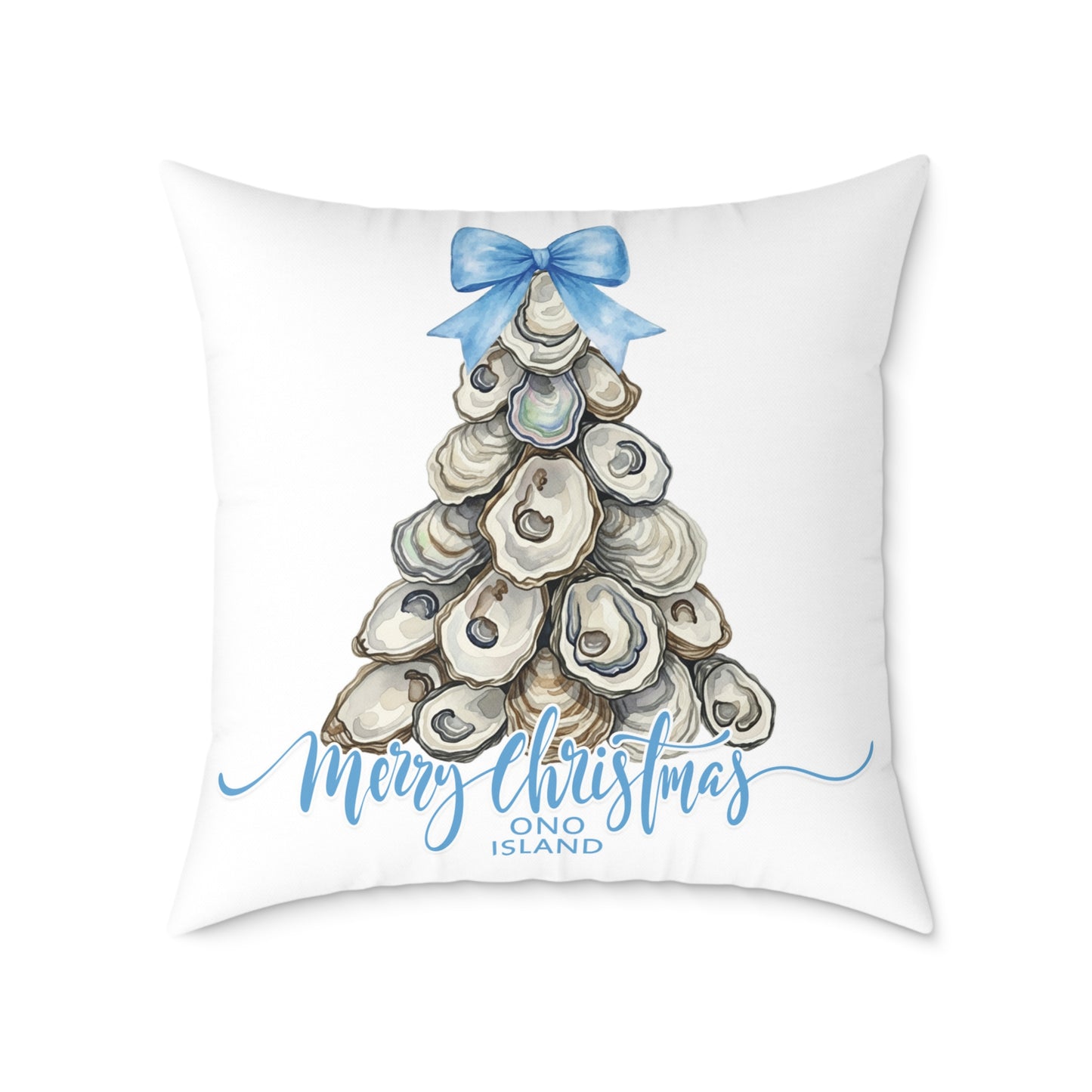 Ono Island Oyster Christmas Tree White Pillow