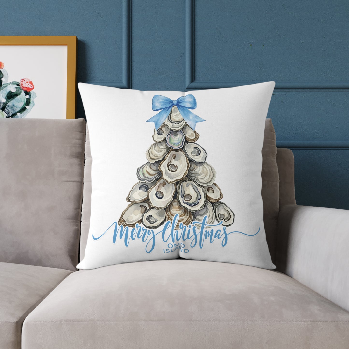 Ono Island Oyster Christmas Tree White Pillow