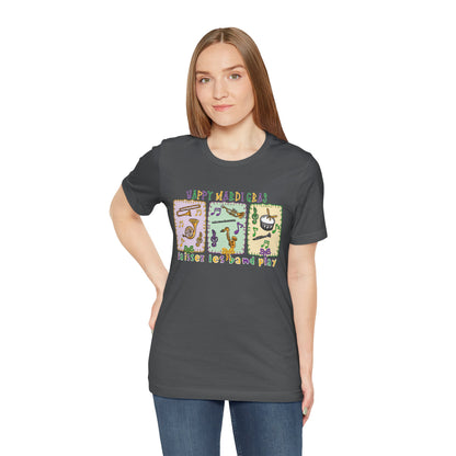 Mardi Gras T-Shirt — "Happy Mardi Gras" Carnival Mask & Beads Celebration Tee