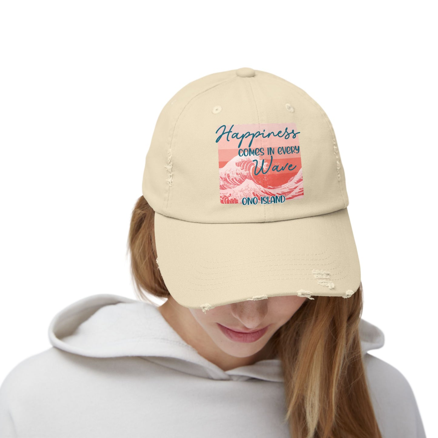 Happiness Comes in Every Wave Ono Distressed Cap
