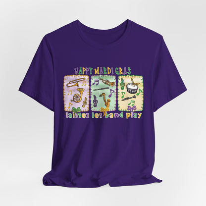 Mardi Gras T-Shirt — "Happy Mardi Gras" Carnival Mask & Beads Celebration Tee