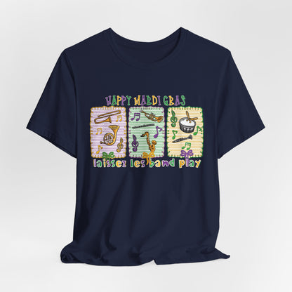 Mardi Gras T-Shirt — "Happy Mardi Gras" Carnival Mask & Beads Celebration Tee