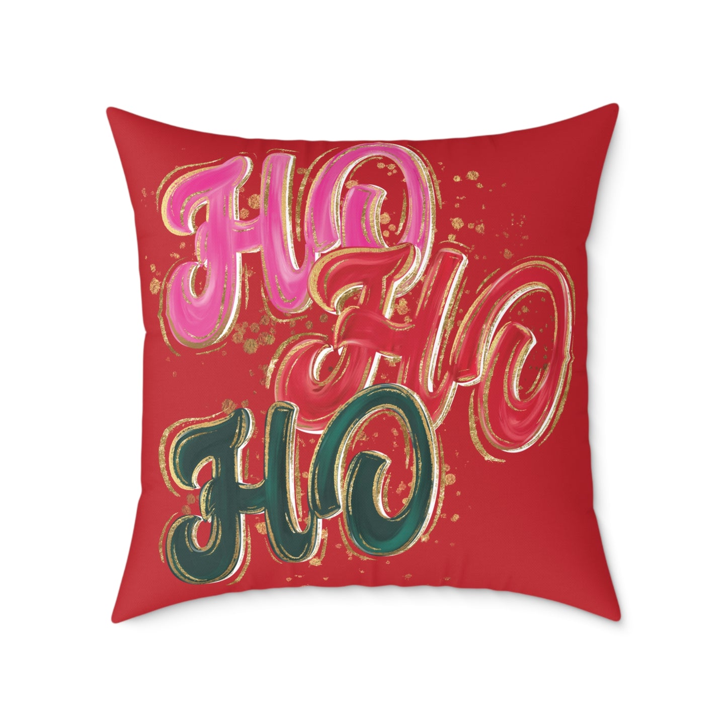 HO HO HO Red Christmas Pillow