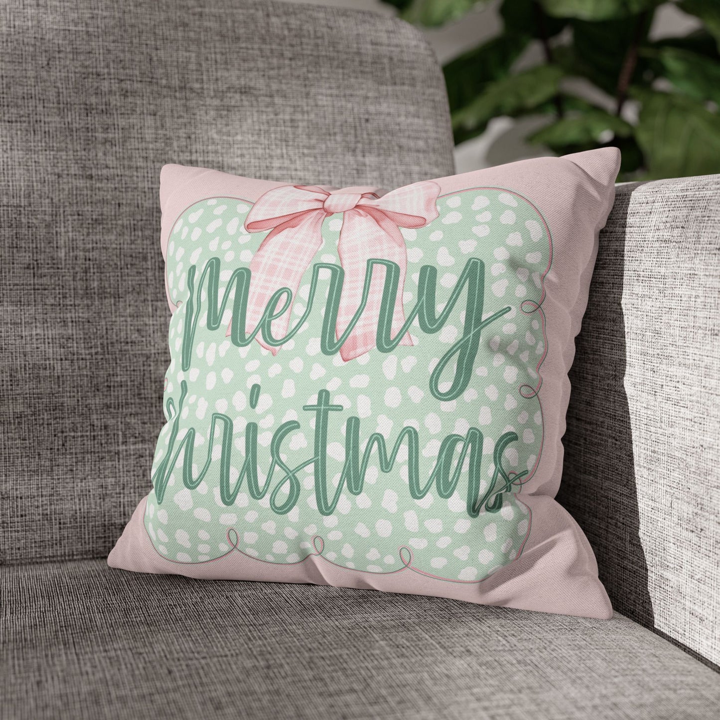 Merry Christmas Pink & Green Pillowcase