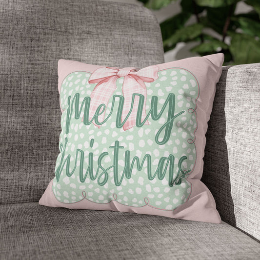 Merry Christmas Pink & Green Pillowcase