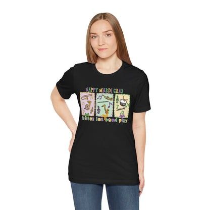 Mardi Gras T-Shirt — "Happy Mardi Gras" Carnival Mask & Beads Celebration Tee