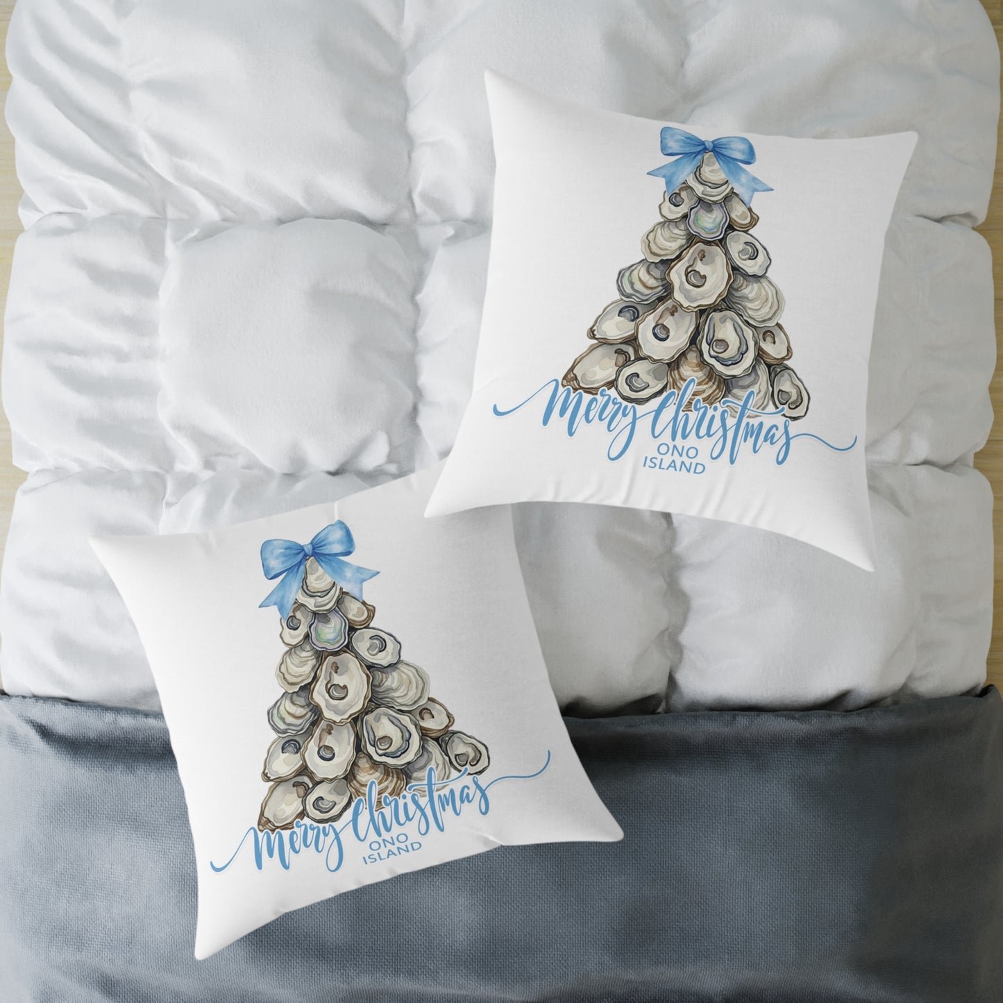 Ono Island Oyster Christmas Tree White Pillow