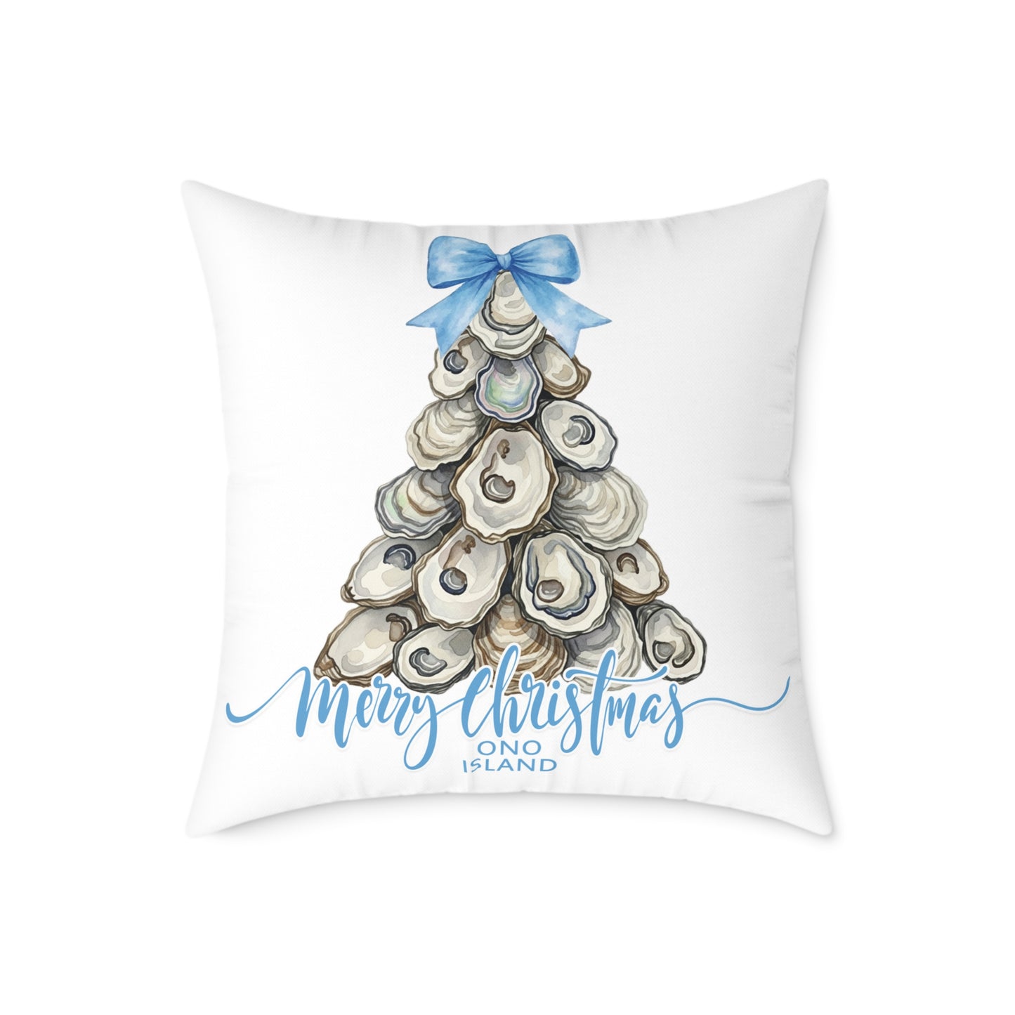 Ono Island Oyster Christmas Tree White Pillow
