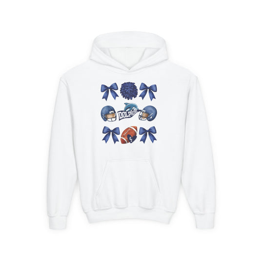 Youth Dolphins Coquette Football Hoodie