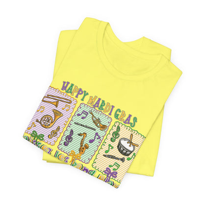 Mardi Gras T-Shirt — "Happy Mardi Gras" Carnival Mask & Beads Celebration Tee