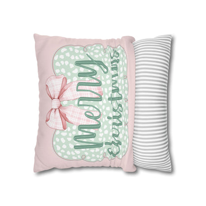 Merry Christmas Pink & Green Pillowcase