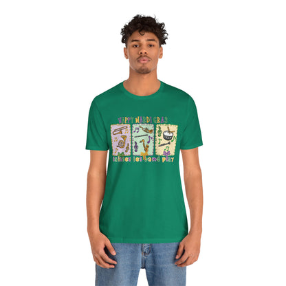 Mardi Gras T-Shirt — "Happy Mardi Gras" Carnival Mask & Beads Celebration Tee