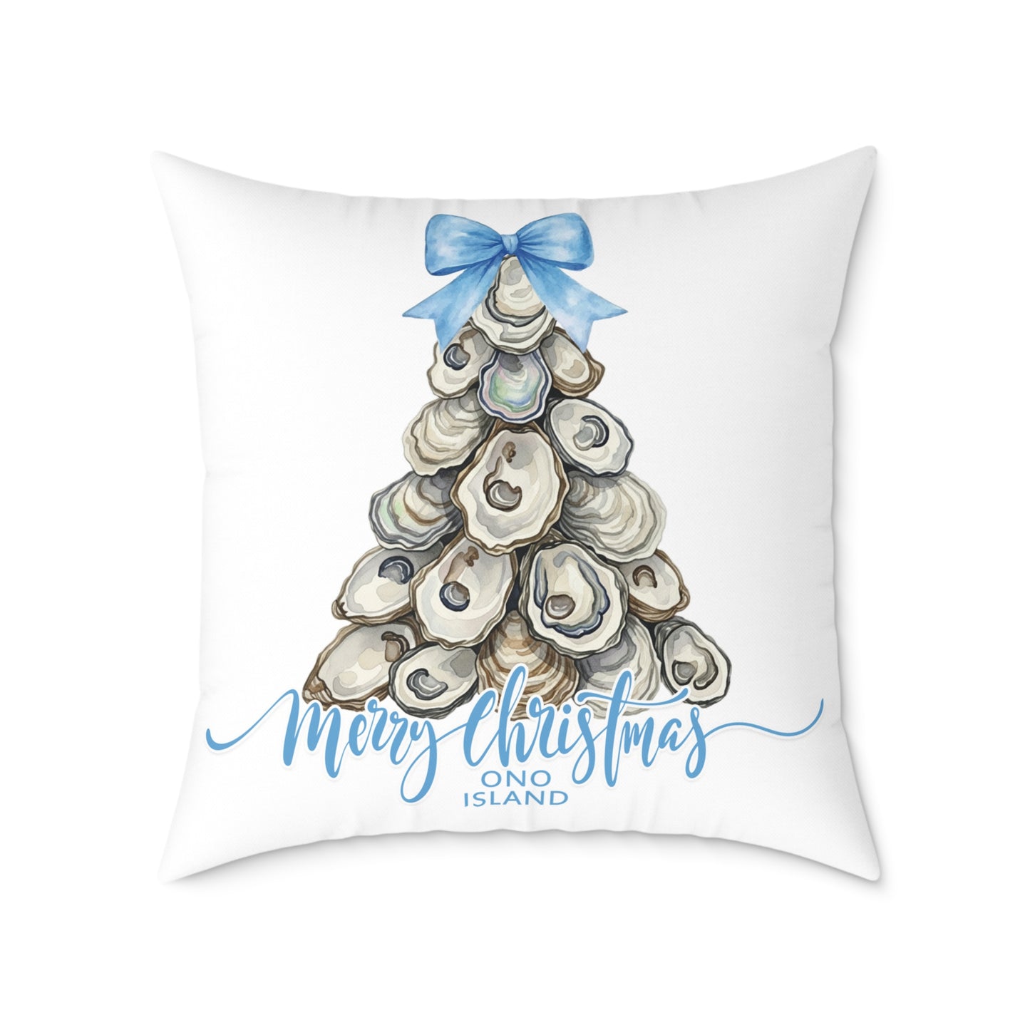 Ono Island Oyster Christmas Tree White Pillow