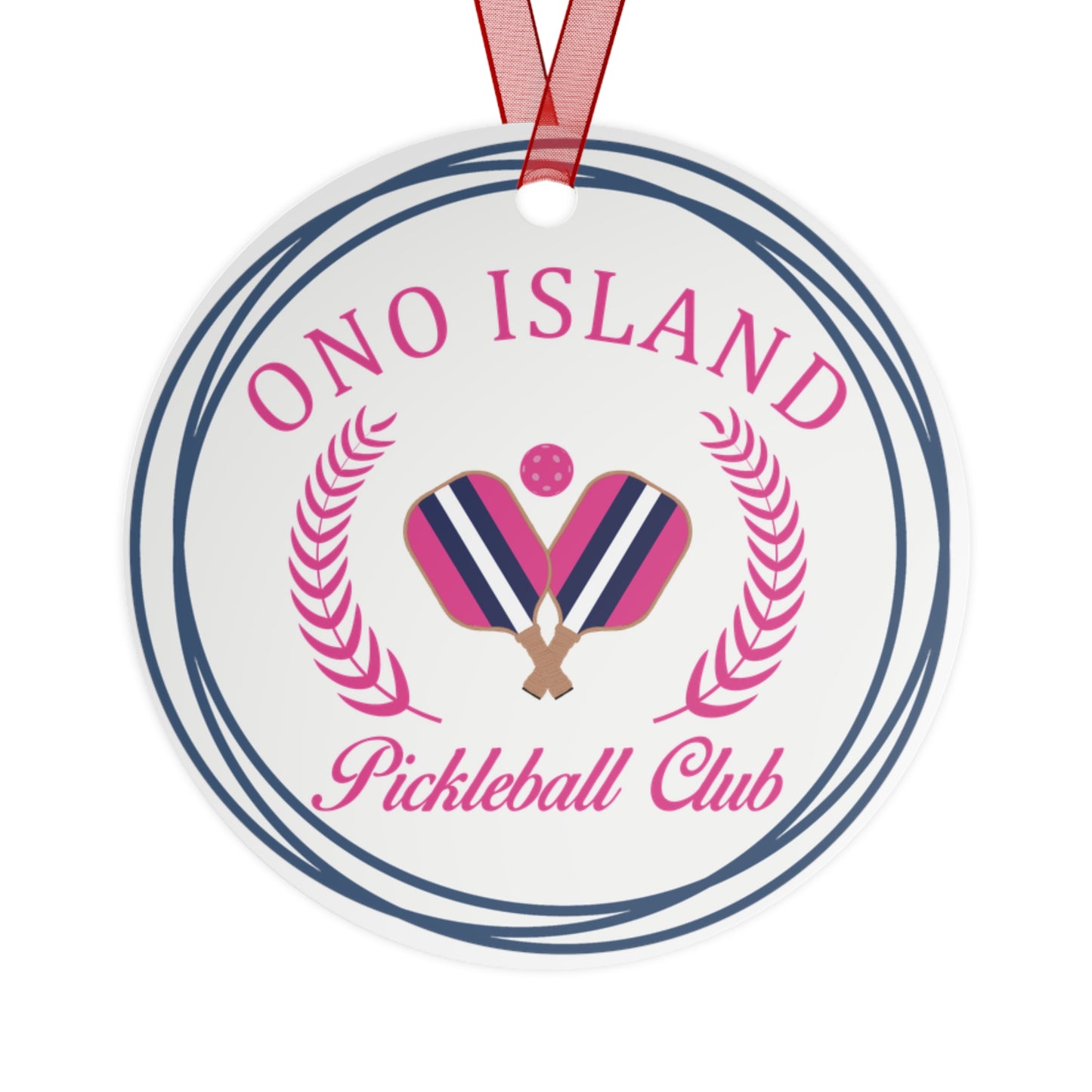 Ono Island Pickleball Navy/Pink Ornament