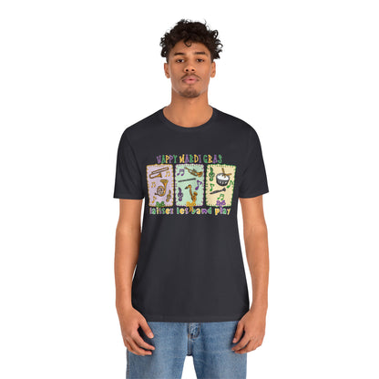 Mardi Gras T-Shirt — "Happy Mardi Gras" Carnival Mask & Beads Celebration Tee