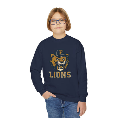 Youth Retro Roaring Lions Crewneck Sweatshirt - Gildan