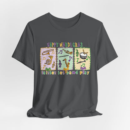 Mardi Gras T-Shirt — "Happy Mardi Gras" Carnival Mask & Beads Celebration Tee