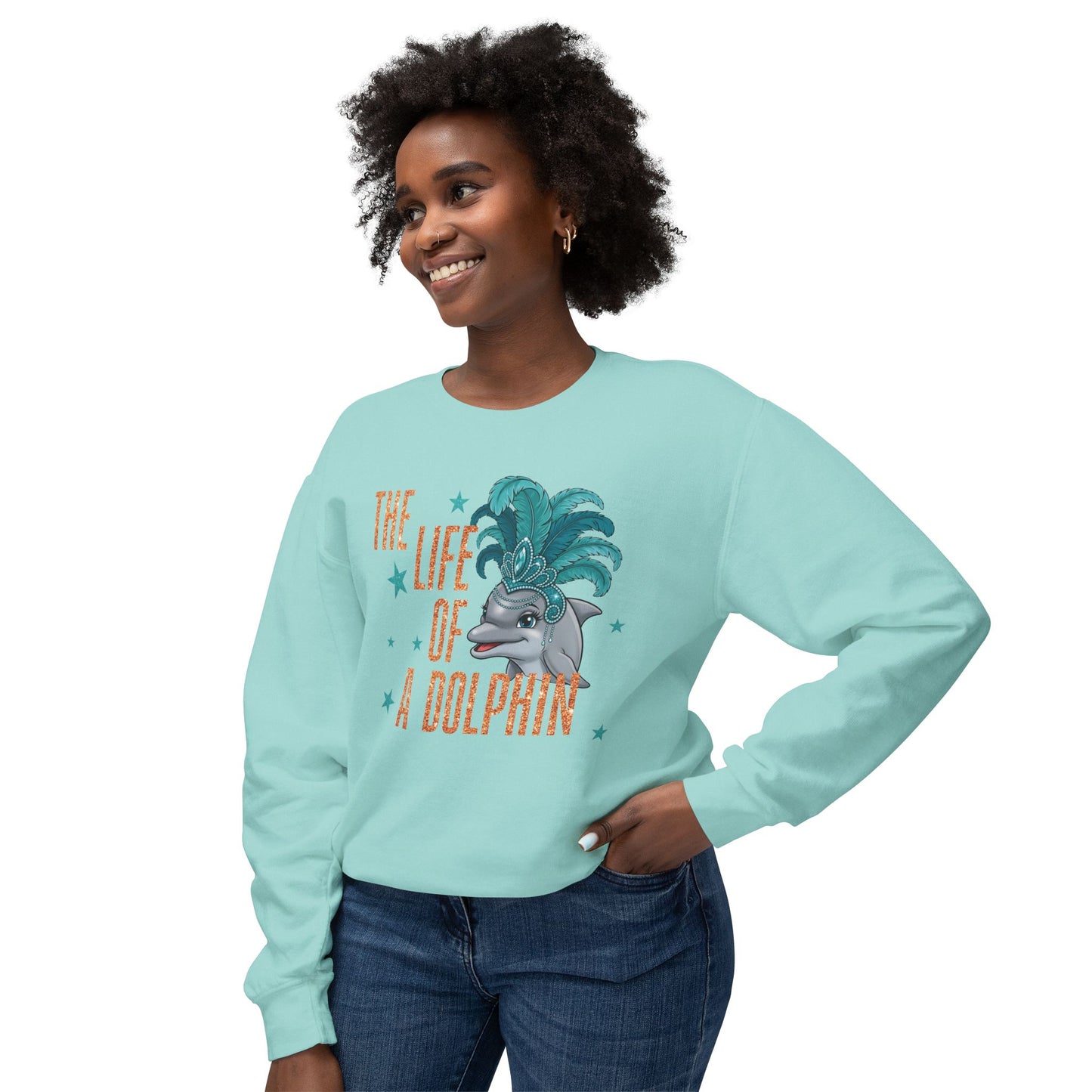 Adult Life of a Dolphin Faux Glitter Sweatshirt - Comfort Colors