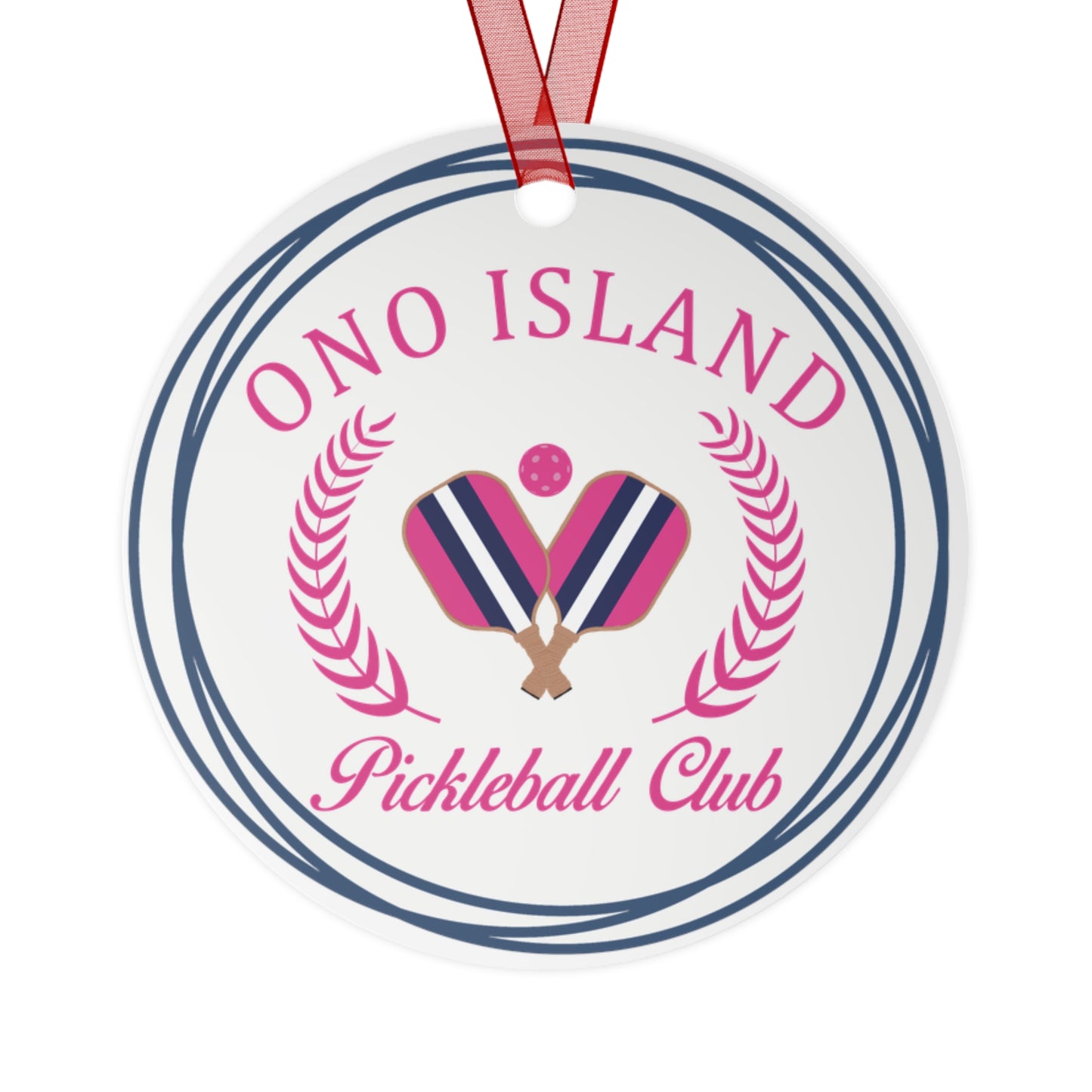 Ono Island Pickleball Navy/Pink Ornament
