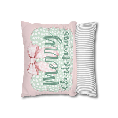 Merry Christmas Pink & Green Pillowcase